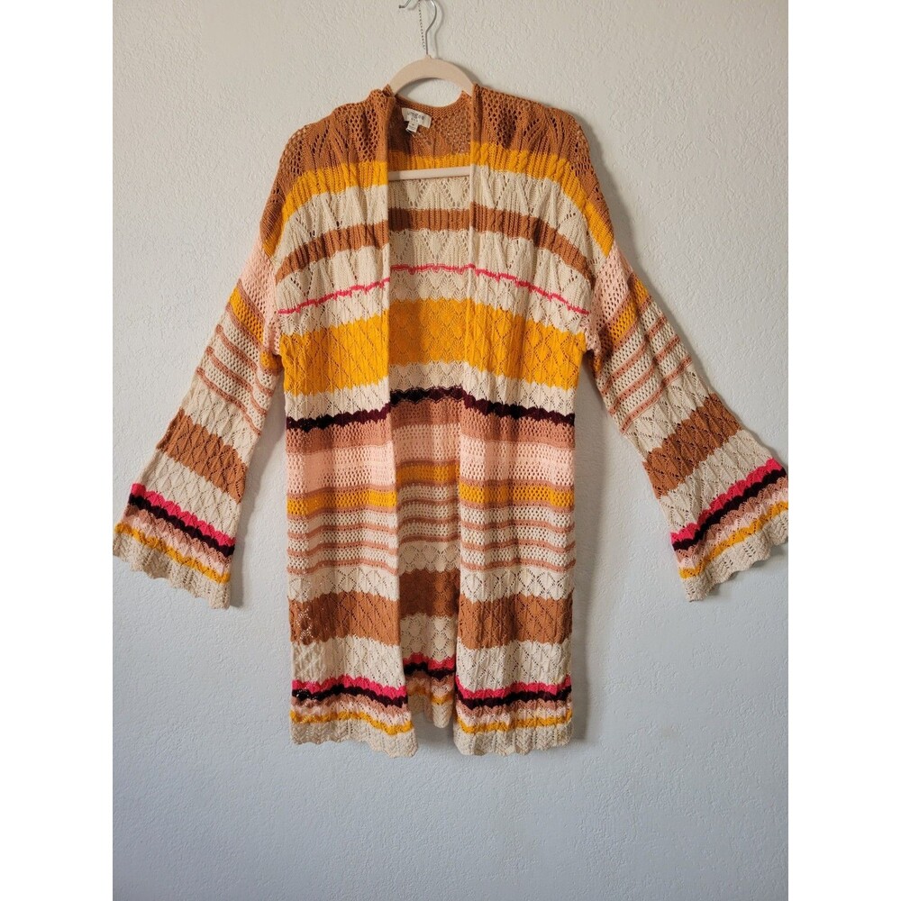 Umgee Womens Cardigan M Striped Open-knit Crochet Boho Retro-inspired Festival